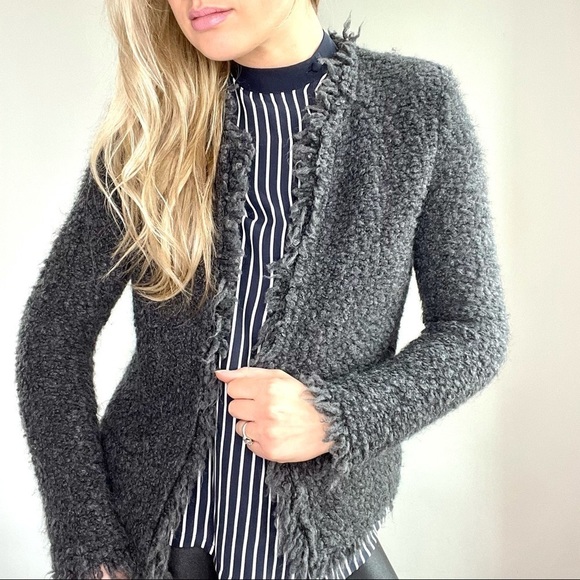 IRO Grey Fuzzy Mohair & Wool Cardigan Sweater Size 40 / Small - Picture 1 of 14
